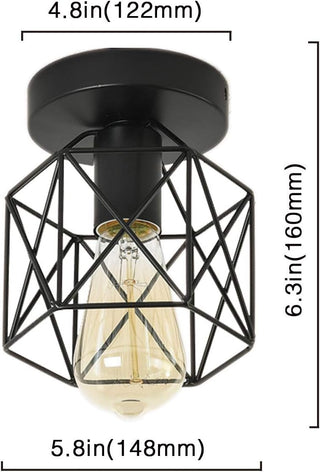 Qcyuui Gold Retro Metal Cage Industrial Vintage Ceiling Lights, Semi-Flush Mount Ceiling Lighting Fixture for Hallway, Dining Room, Bedroom, Balcony, Kitchen, Farmhouse Indoor Lighting, 2 Pack