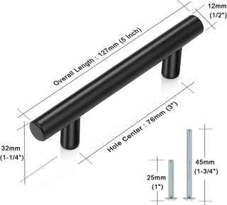 Sawanork 5 Pack Flat Black 3 Inch Center-to-Center Bar Cabinet Pull Modern Cabinet Hardware Kitchen Cabinet Ideal for Cabinet, Drawer, Cupboard and Wardrobe (Black)