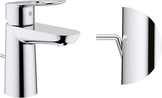 GROHE BauLoop Single Lever Basin Mixer | S-Size | With Plastic Pop-Up Waste Set | Water Saving Bathroom Tap | Bathroom Fixtures | Chrome | 23335000