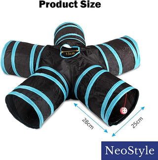 NeoStyle Cat Tunnel Tube,Cat Toys Interactive,Foldable Rabbit Tunnel,Multi-way Cat Tunnels,with Play Ball,for Indoor Cats, Puppy, Kitty, Kitten, Rabbit (2 Tunnel(Black))