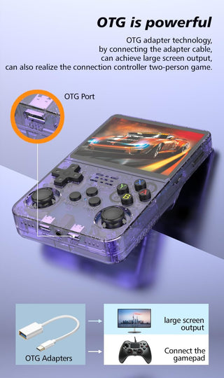 QuantumG - R36S Retro Handheld Game Console with 3.5 Inch IPS HD Display, Linux System, 1000 Inbuilt Games, 64GB Game Card – Compact Pocket Video Game (Purple)