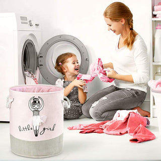 Storage Bin，Cotton Collapsible Pink Organizer Basket for Girls Laundry Hamper,Toy Bins,Gift Baskets, Laundry Hamper,Bedroom, Clothes,Baby Nursery(Pink)