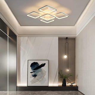 Qcyuui Dimmable Modern Ceiling Light, Acrylic LED Round Flush Mount Lighting Fixtures, 56W 4-Lights 56cm Indoor White Ceiling Lamp with Remote for Living Room Kitchen Bedroom Dining Room Office