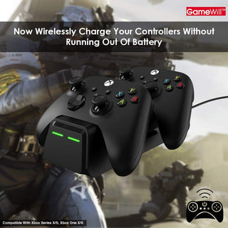 GameWill Dual Charging Dock with 2 x Rechargeable Battery Packs [EXTRA POWER 1200 mAh] for Xbox Series X and Series S (also compatible with Xbox One X/S) - Black- USB
