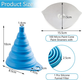 100 Pcs Paint Filter Strainer Resin Filter with 100 Micro Paint Cone Paint Strainers with 1 Pcs Silicone Funnel Filter, Filter Tip Cone Shaped Nylon Mesh Funnel Use Automotive, Spray Guns