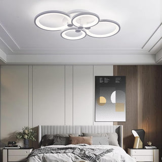 Qcyuui Dimmable Modern Ceiling Light, Acrylic LED Round Flush Mount Lighting Fixtures, 56W 4-Lights 56cm Indoor White Ceiling Lamp with Remote for Living Room Kitchen Bedroom Dining Room Office