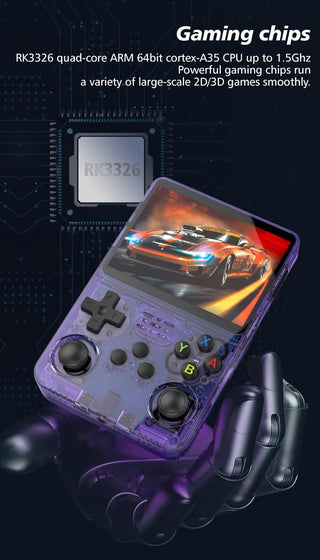 QuantumG - R36S Retro Handheld Game Console with 3.5 Inch IPS HD Display, Linux System, 1000 Inbuilt Games, 64GB Game Card – Compact Pocket Video Game (Purple)