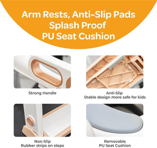 MOON Kids Step Stool Potty Trainer Seat-Safe, Durable - Foldable Potty Training Seat|PU Seat Cushion | Armrests| AntiSlip Pads| SplashProof & Easy to Clean |Fit Most Toilet Seats-Pink and Purple