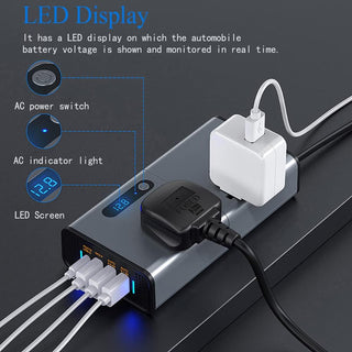 FOKKAH 200W Car Power Inverter, DC 12/24V to 220V AC Car Inverter,3 USB 1 Type-C Ports Charger Adapter Car Plug Converter with Switch and Current LED Screen (Grey)