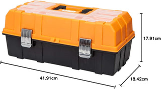 Torin 17-Inch Plastic Tool Box,3-Tiers Multi-Function Storage Portable Toolbox Organizer, Black/Orange ATRJH-3430T