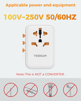 TESSAN Universal Adapter, Worldwide Travel Plug Adaptor with 2 USB A and 3 USB C Ports, International Travel Adapter for EU, UK, USA, AU, Power Socket Charger for Multi Countries