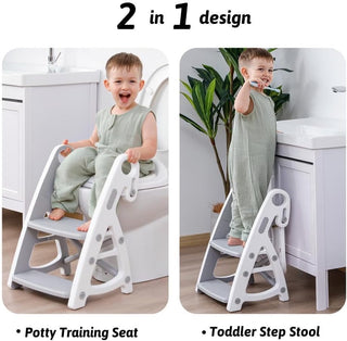 KALEDE Potty Training Seat & Toddler Step Stool, Ultimate Stability Toddler Toilet Seat, Adjustable Step & Seat Height Potty Seats for Toddlers Boys Girls(Grey), RHP-246