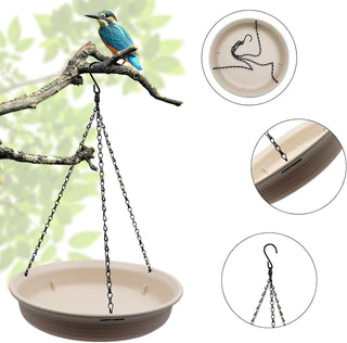 MAKINGTEC Bird Bath Hanging Bird Feeder - Garden Bird Bat Bird Feeder Plate Hanging Tray Bird Bath Tray Hanging Bird Water or Bird Seed Hanging Bird Baths for Outdoors (Beige)