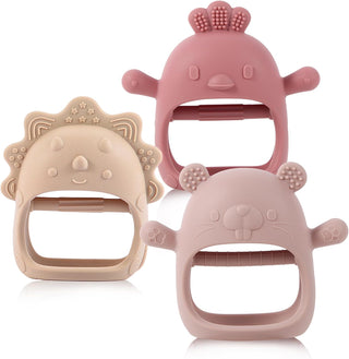 AoiSouk Baby Teether, Silicone Teething Toys for Babies 0-6 Months, Baby Chew Toys for Sucking Needs, Teething Pacifier, BPA Free Anti-Drop Silicone(Dark Pink&Rose Pink&Beige)