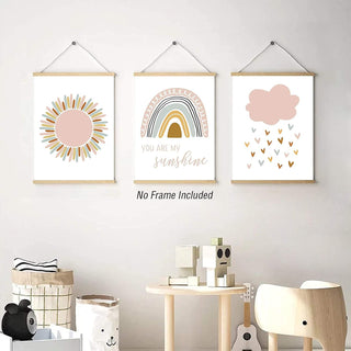 Rainbow Canvas Print, Nursery Wall Art Pink Print, You Are My Sunshine Wall Art Decor Cloud Nursery Pictures Wall Art for Girl Bedroom Nursery Prints Posters Kids Room Wall Art 12x16x3 Inch unframed
