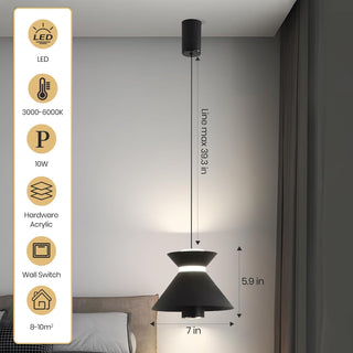 YT YATAI LIGHTING Modern Black LED Pendant Light, Minimalist Small Single Mini Pendant Light for Kitchen Island, Bedroom, Bedside, Adjustable 3 Color Light