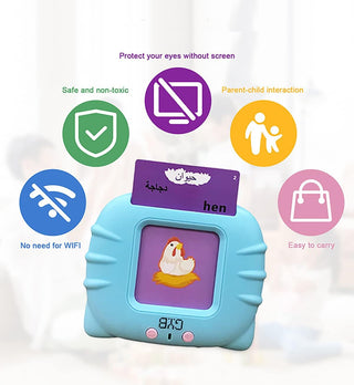 Bilingual Talking Flash Cards Learning Toys for Toddlers 2 3 4 5 6 Year Old Kids Arabic and English Letters Speech Therapy Word Game Toy Early Enducation Teaching 112 Pcs Cards 224 Words Machine, Blue