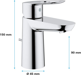 GROHE BauLoop Single Lever Basin Mixer | S-Size | With Plastic Pop-Up Waste Set | Water Saving Bathroom Tap | Bathroom Fixtures | Chrome | 23335000