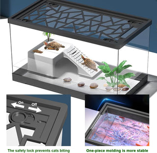 Fish Aquarium Tank Ultra Clear Fish Bowls Turtle Tank Tortoise Aquarium Reptile Habitat Terrariums Fishbowl Terrapin Tank with Cover, Betta Goldfish Tank for Crayfish Shrimp Small Amphibious Creatures