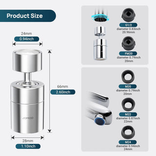 JOMOO Water Saving Faucet Aerator, 360° Swivel Splash Proof Faucet Extender for Kitchen Sink, Dual-function 2-Flow Sprayer Faucet Head for Bathroom Sink, Chrome