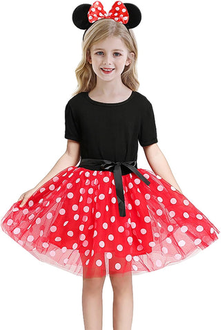 WonderBabe Girl Costume Polka Dots Tulle Tutu Dresses Princess Fancy Dress Up Halloween Birthday Party Dress with Ears Headband