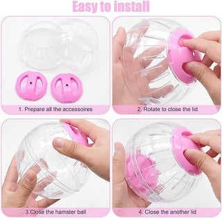 NeoStyle Hamster Exercise Ball, Transparent Hamster Sports Ball Running Hamster Wheel, Hamster Cage Accessories Guinea Pig Running Ball Toy (L (15cm), Pink)