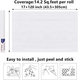 Arthome White Wood Paper,43.5x305cm Self Adhesive Wallpaper Waterproof Gloss PVC Vinyl, Oil Proof Paper for Furniture Cover Surface,Countertop,Kitchen