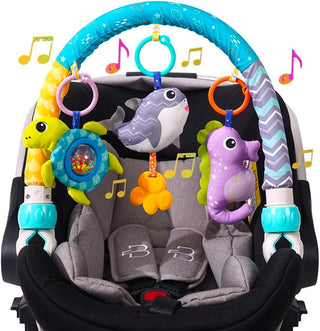 AM ANNA Baby Stroller Arch Toy, Car Seat Toys for Babies 0-12 Months,Activity Musical Arch Toy with Animal Accessories, Sensory Travel Crib Bouncer Bassinet Toys for Toddler Boy Girl
