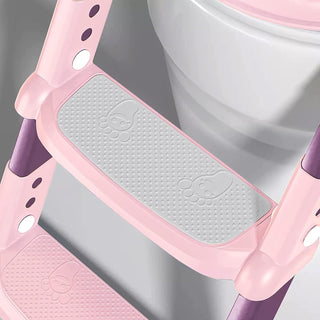 Height Adjustable Foldable Training Seat with Step Stool, Splash Guard Toilet Seat Trainer Used In Most Toilets, Children's Ladder Potty Chair Sturdy 80Kg Suitable for Children Aged (GREY)