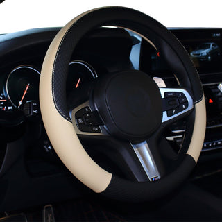 SHIAWASENA Car Steering Wheel Cover, Leather, Universal 15 Inch Fit, Anti-Slip & Odor-Free (Black)