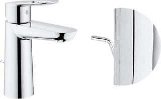 GROHE BauLoop Single Lever Basin Mixer | S-Size | With Plastic Pop-Up Waste Set | Water Saving Bathroom Tap | Bathroom Fixtures | Chrome | 23335000