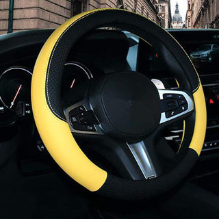 SHIAWASENA Car Steering Wheel Cover, Leather, Universal 15 Inch Fit, Anti-Slip & Odor-Free (Black)