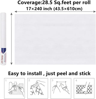 Arthome White Wood Paper,43.5x305cm Self Adhesive Wallpaper Waterproof Gloss PVC Vinyl, Oil Proof Paper for Furniture Cover Surface,Countertop,Kitchen