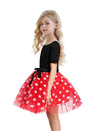 WonderBabe Girl Costume Polka Dots Tulle Tutu Dresses Princess Fancy Dress Up Halloween Birthday Party Dress with Ears Headband