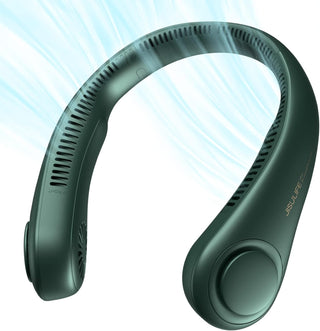 JISULIFE Portable Neck Fan, Hands Free Bladeless Fan, 4000 mAh Battery Operated Wearable Personal Fan, Leafless, Rechargeable, Headphone Design, USB Powered Desk Fan,3 Speeds-Green