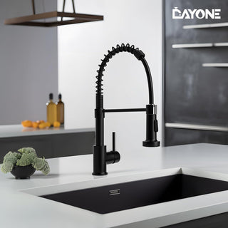 DAYONE Waterfall Kitchen Sink Tap with Pull Out Sprayer, Matte Black Kitchen Faucet Raindance 3 Modes, Modern Stainless Steel 1 Hole Sink Mixer, 360° Swivel & Single Handle, DAY-CR2546