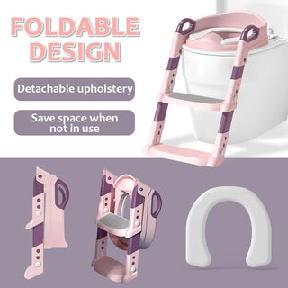 Portable Potty Training Seat for Toddler,Baby Potty Training Toilet Seat for Kids Boys Girls,Foldable Potty Training Seat with Adjustable Height Non-Slip Step Ladder,Soft Pu Cushion (PINK)