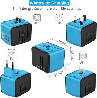 SAUNORCH Universal International Travel Power Adapter W/High Speed 2.4A USB-A, 3.0A USB-C Wall Charger, European Adapter, Worldwide AC Outlet Plugs Adapters for Europe, UK, US, AU, Asia-Black