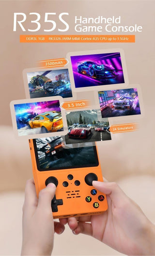 QuantumG - R35S Retro Handheld Game Console with 3.5 Inch IPS HD Display, Linux System, 64GB Inbuilt Games – Compact Pocket Video Game (Black)