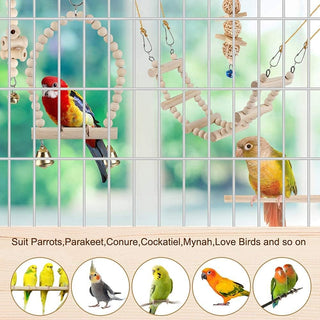 9 Pack Bird Swing Toys, Bird Chewing Hanging Toys,Swing Climbing Ladders,Wooden Perch Birds Cage Toys for Small Parrots, Parakeets, Cockatiel, Conures, Finches, Budgie, Macaws, Love Birds Natural Wood