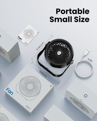 Anspect Desk Fan, 6 Inch Quiet Air Circulator Fan, 4 Speeds with Strong Airflow, 360° Rotate Portable Fan For Bedroom Home Office Desktop Travel (Dark Black)