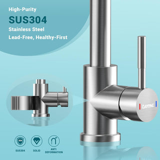 DAYONE Waterfall Kitchen Sink Tap with Pull Out Sprayer, Matte Black Kitchen Faucet Raindance 3 Modes, Modern Stainless Steel 1 Hole Sink Mixer, 360° Swivel & Single Handle, DAY-CR2546