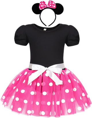 WonderBabe Girl Costume Polka Dots Tulle Tutu Dresses Princess Fancy Dress Up Halloween Birthday Party Dress with Ears Headband