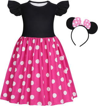 WonderBabe Girl Costume Polka Dots Tulle Tutu Dresses Princess Fancy Dress Up Halloween Birthday Party Dress with Ears Headband