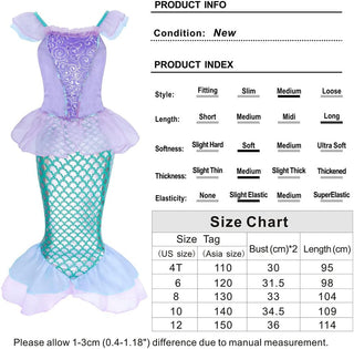 WonderBabe Little Girl Mermaid Princess Dresses Ariel Costume for Grils Birthday Party Halloween Cosplay Outfit with Accessories