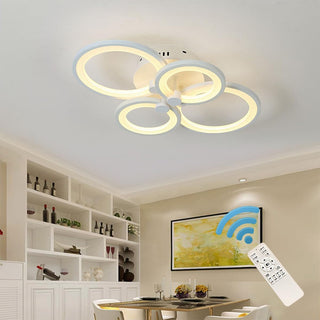 Qcyuui Dimmable Modern Ceiling Light, Acrylic LED Round Flush Mount Lighting Fixtures, 56W 4-Lights 56cm Indoor White Ceiling Lamp with Remote for Living Room Kitchen Bedroom Dining Room Office