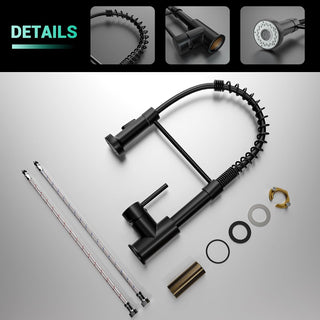DAYONE Waterfall Kitchen Sink Tap with Pull Out Sprayer, Matte Black Kitchen Faucet Raindance 3 Modes, Modern Stainless Steel 1 Hole Sink Mixer, 360° Swivel & Single Handle, DAY-CR2546