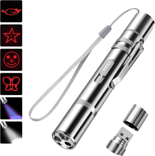 Mumoo Bear Cat Toys, Laser Pointer with 5 Adjustable Patterns, USB Recharge Laser, Long Range and 3 Modes Training Chaser Interactive Toy, Dog Laser Toy