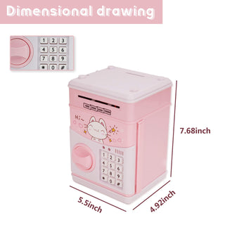 Mini ATM Savings Piggy Banks Toys for Real Money Save for Kids Girls Boys Adults, Electronic ATM Machine Coin Bank Money Saver Digital Password, Auto Scroll Cash Safe Box Gifts for Children(Pink/Cat)