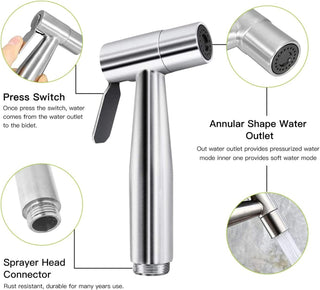 SKY-TOUCH 3 Pcs Bidet Toilet Spray Gun Set, Handheld Bidet Sprayer Shattaf with Stainless Steel Chrome Hose Toilet Water Sprayer, Silver